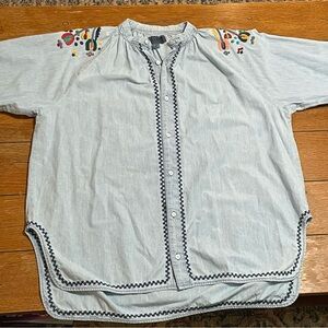 Lucky Brand Light Blue Embroidered Tunic with Multicolor Accents
